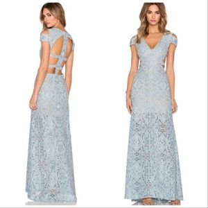 BCBG Ava Cutout Lace Gown  blue frost size 4